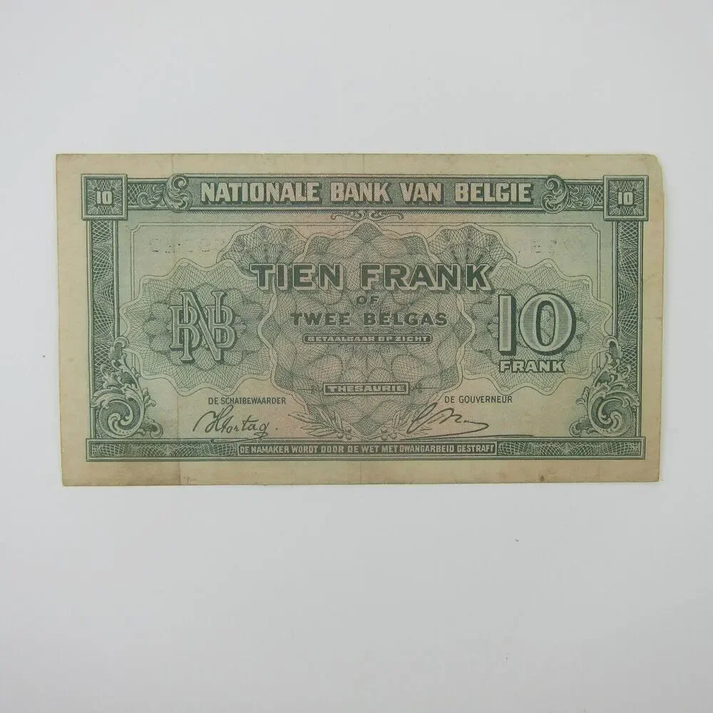 Belgium 10 Francs Banknote World War WWII-2 Paper Currency Vintage 1943 - Picture 8 of 9